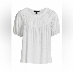 🤍 Banana Republic White Textured Blouse Puff Sleeve Smocked Yoke Top Size M